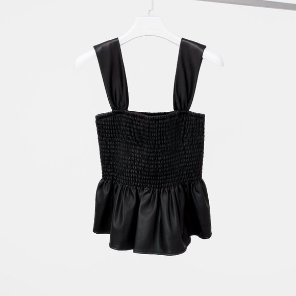 SOLD Staud Smocked Pleather Peplum Tank - Picture 2 of 9